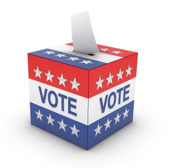 Red white and blue stars and stripes box with paper slot